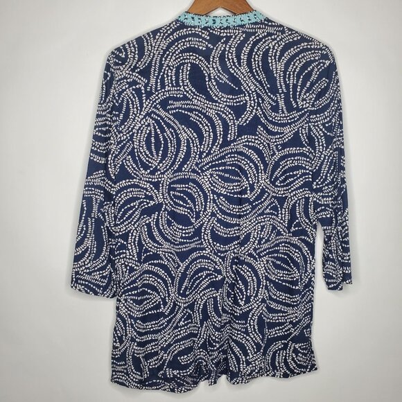 Charter Club Womens Blue Embroidered Blouse Size M 3/4 Sleeve V Neck Preppy - Picture 2 of 8